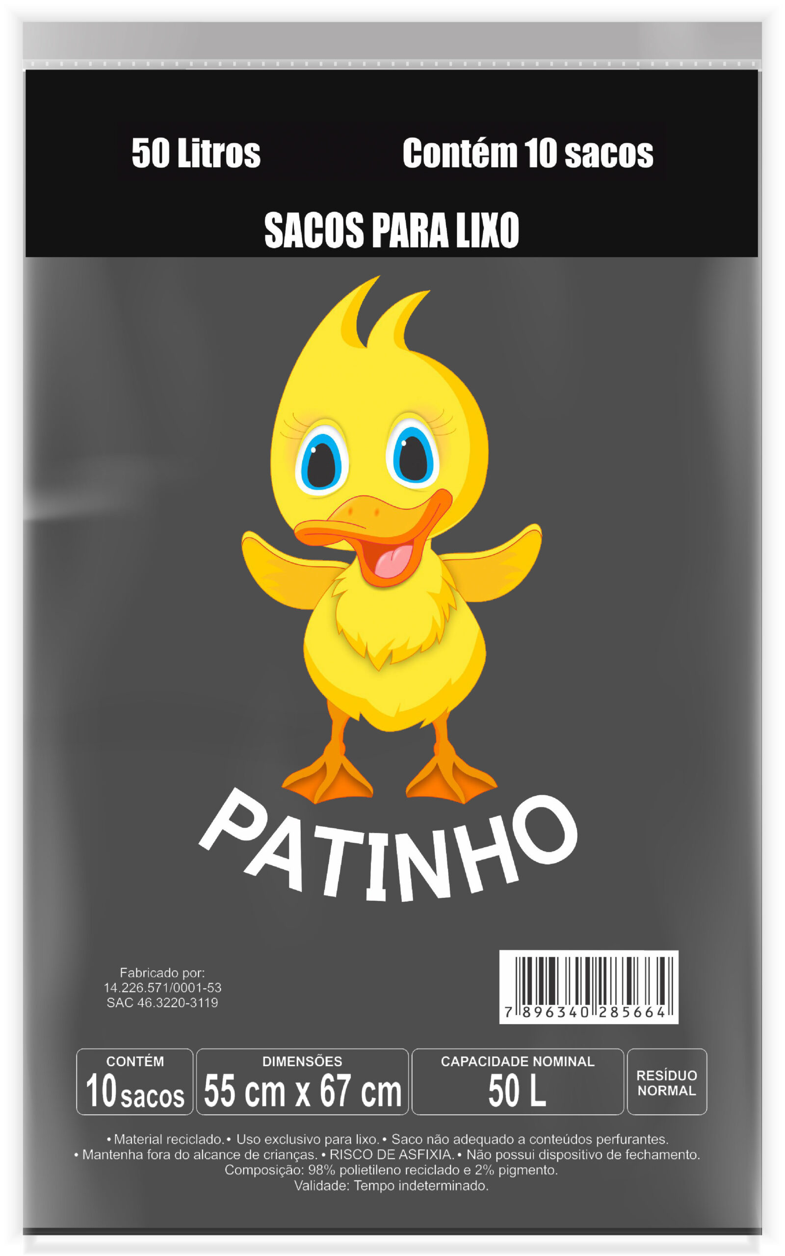 SACO LIXO PRETO PATINHO 50L C/10