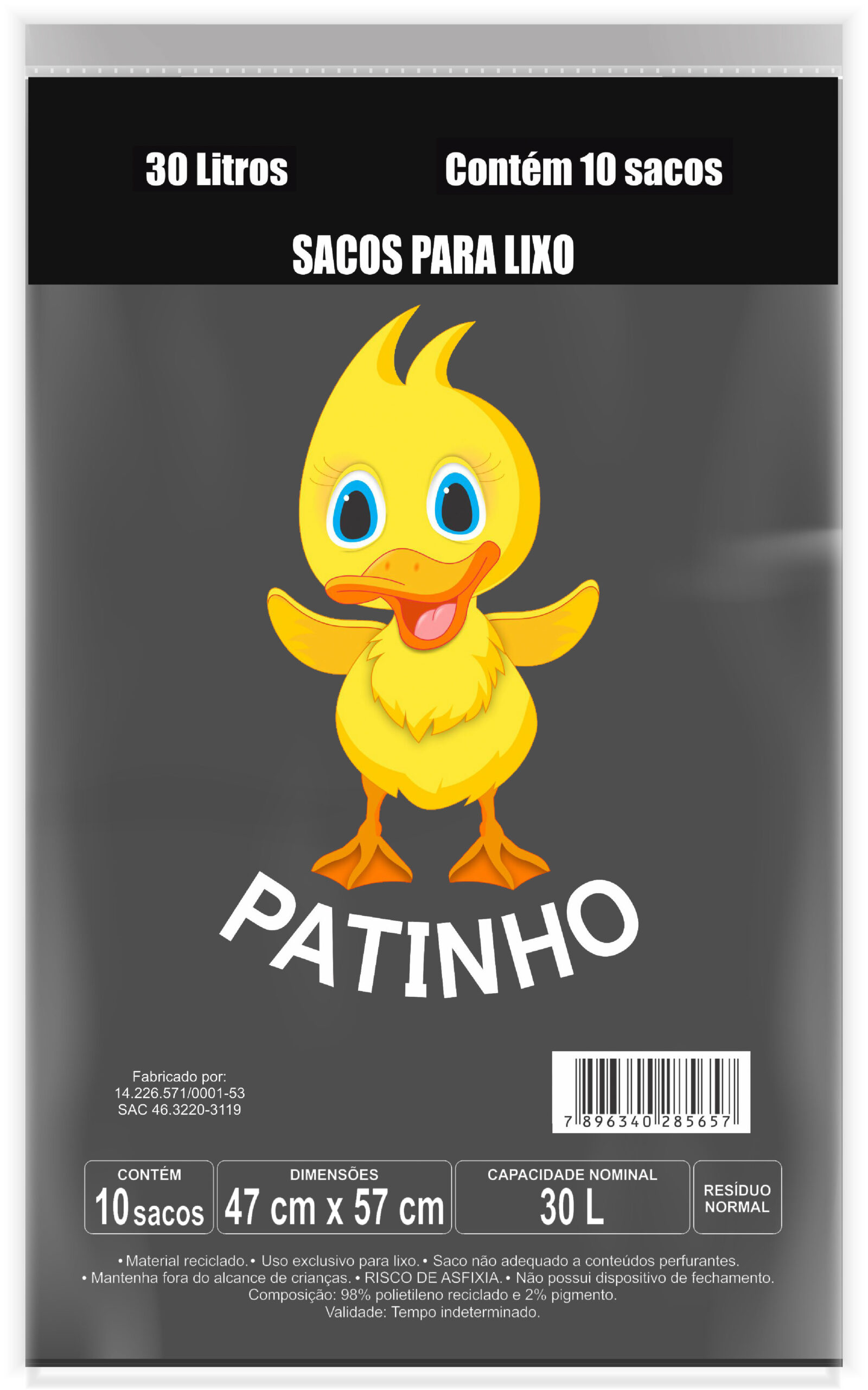 SACO LIXO PRETO PATINHO 30L C/10